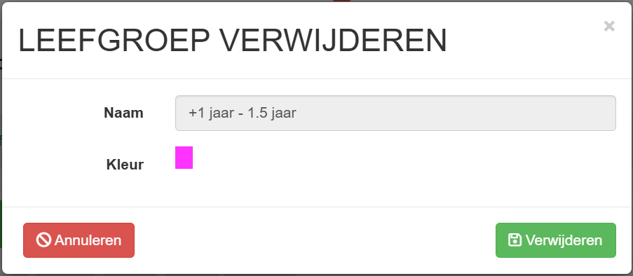 Voorbeeld van leefgroep verwijderscherm